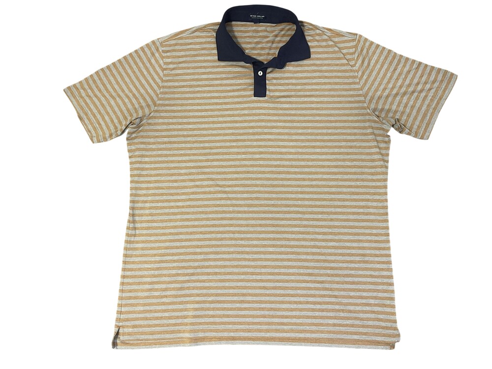 Peter Millar Polo Shirt Mens 2XL Beige Striped Knit Golf Stretch Lightweight